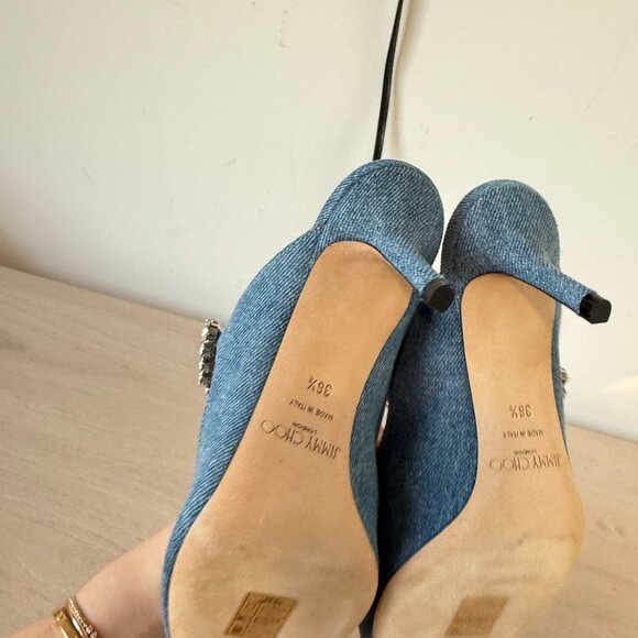Jimmy Choo Bing 65 Mules Blue Denim Crystal Embellished Pointed Toe 36.5 - Picture 11 of 12